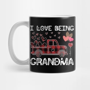 I Love Being Grandma Red Plaid Truck Hearts Valentine's Day Mug